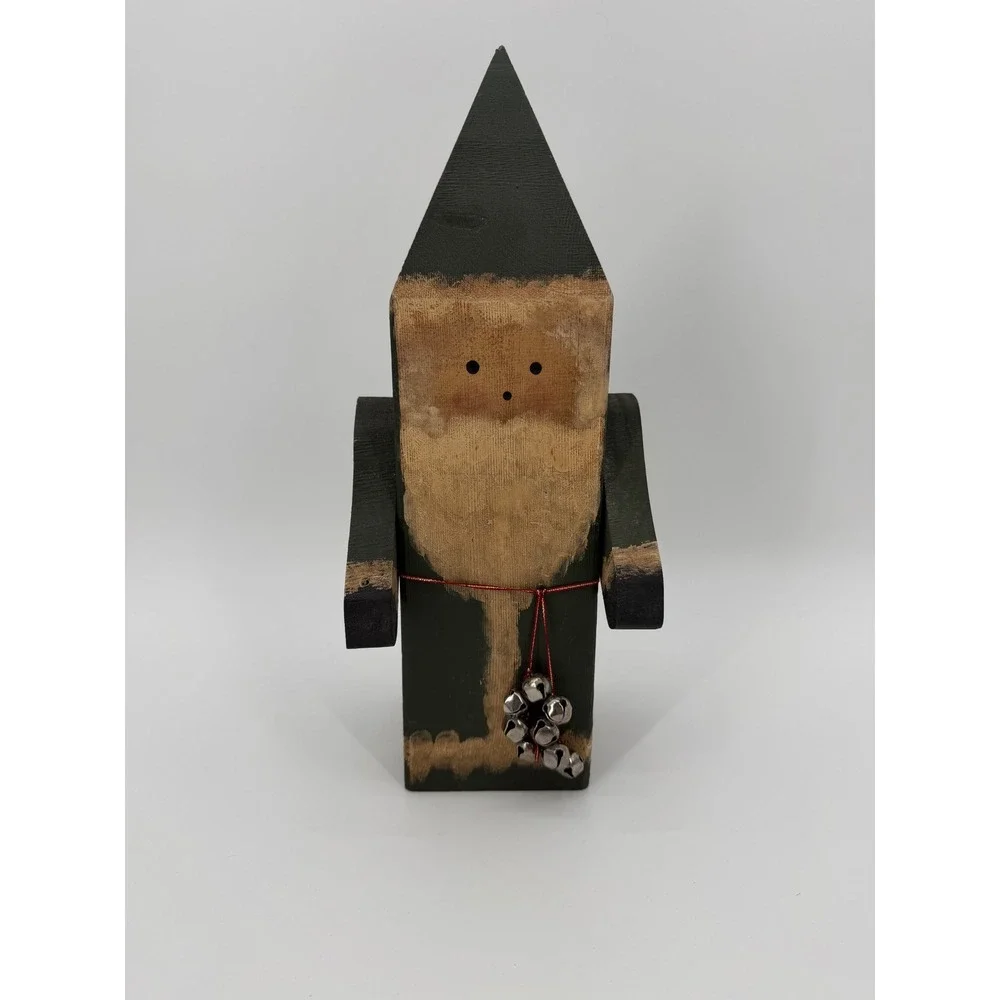Rustic Wooden Santa Claus Figurine Primitive Folk Art Christmas Decor Green 12in